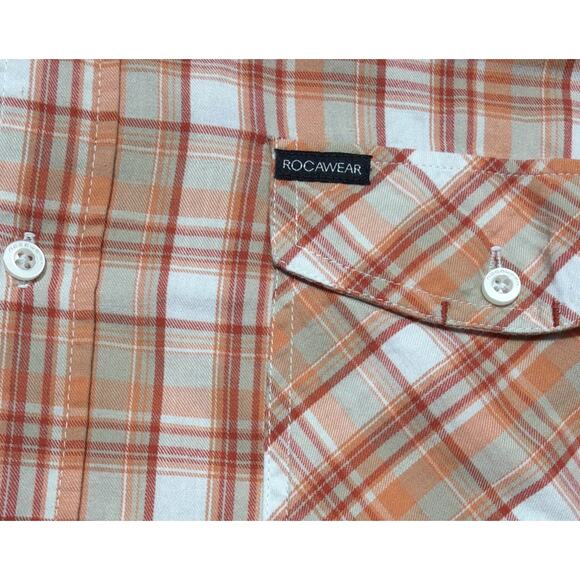 Vintage 90s Roca Wear Shirt Mens 2XL Orange Tartan Plaid LS Streetwear Hip Hop - Picture 3 of 6